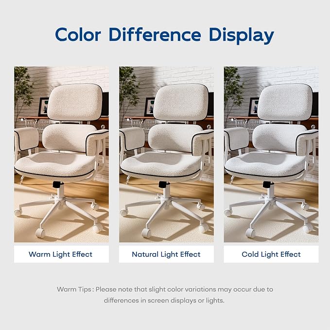HomeZeer White Office Chair, Memory Foam Seat Mid Century Modern Desk Chair | 3.9" Sloped U-Shaped Memory Foam Cushion, Granular Linen Fabric, Lumbar Support, 1.2mm Sturdy Metal Tube, 400LBS Capacity