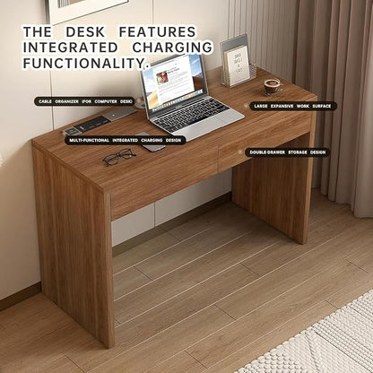 Computer Desk with Charging Station, 47 Inch Industrial Writing Desk with Outlets & Type-C/USB Ports, Home Office Desk with 2 Drawers & File Storage, Rustic Brown Study Table Executive Workstation