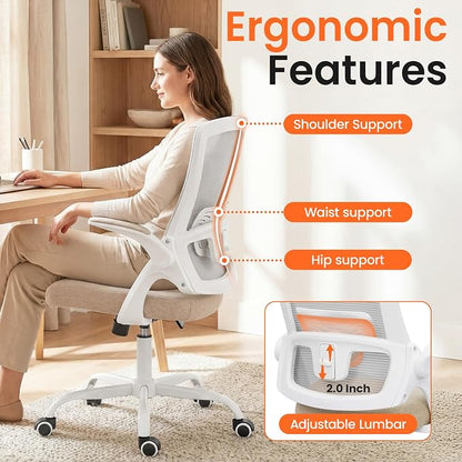 NEO CHAIR Office Chair High Back Desk Mesh Chair Comfy Computer Gaming Seat with Adjustable Ergonomic Lumbar Rolling Flip-up Armrests and Wheels (Beige)