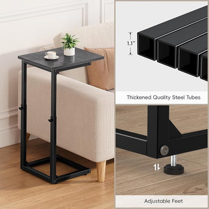 Vagusicc C-Shaped End Table, 33" Tall C Table Adjustable Height Side Table, Small Couch Table with Metal Frame, Slide Under Sofa TV Tray for Living Room, Bedroom, Bedside, Small Spaces, Gray Walnut