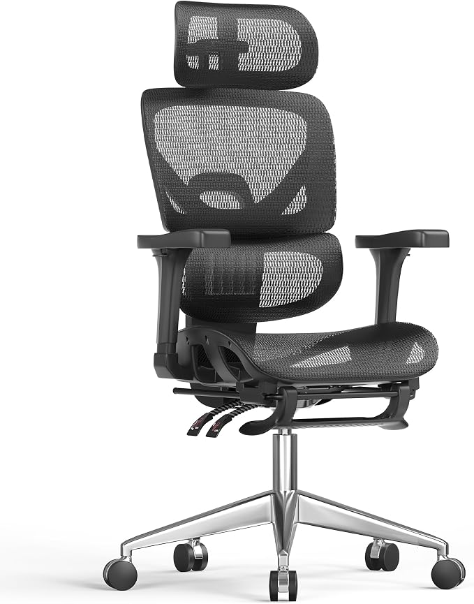 naspaluro Ergonomic Office Chair, High Back Desk Chair with Adaptive Lumbar Support & 3D Wide Headrest, 3D Armrests, Footrest, Swivel Computer Chair for Home Office, Work & Gaming