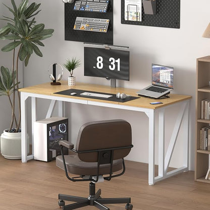 NSdirect Computer Desk 63×23.6Inch Gaming Desk with Deeper & Thicker Desktop, Office Desk Work Desk for Home Office, Natural
