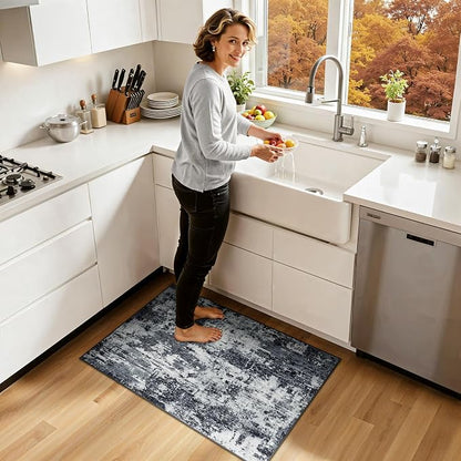 RELEANY Washable Area Rugs 2'x3' Non-Slip Modern Abstract Soft for Living Room Entryway Bedroom Kitchen, Print Pattern, Black Navy Blue Gray