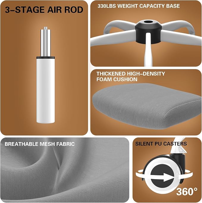 Ergonomic Office Chair for Long Hours, Padded Lumbar Support for Lower Back Relief, 330 lb Capacity, Comfortable Computer Desk Chair for Home Office, Computer & Study