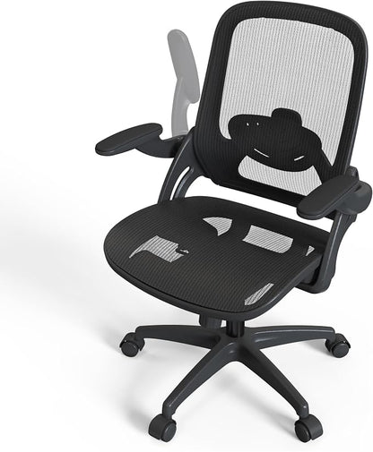 Full Mesh Home Office Desk Chair with Flip Up Arms Height Adjustable Lumbar Support Swivel Wheels for Adult