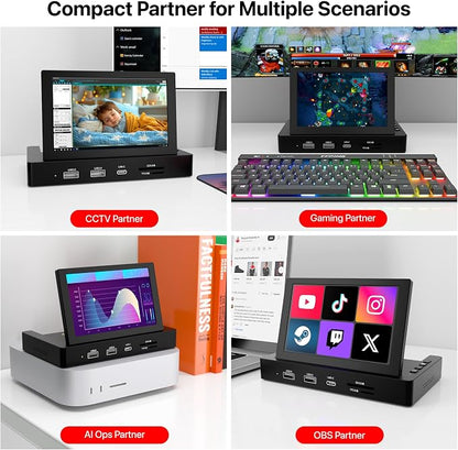 ROADOM 5'' Mini Monitor with Raspberry Pi Mount Holes & USB HUB, Type-C One-Cable Connection&Speakers, All-in-One Storage Dock, Pocket IPS Screen for PC monitoring/Gaming/AIDA64/Streaming Partner