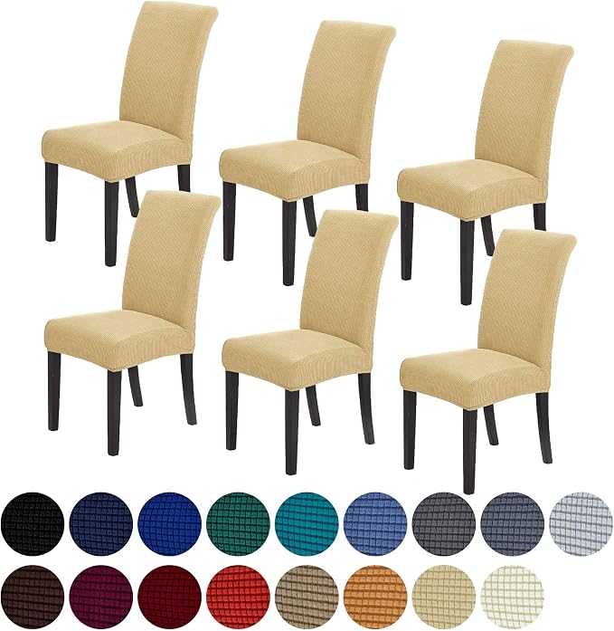 Stretch Chair Covers for Dining Room Set of 6, Removable Washable Dining Room Chair Covers, Dining Chair Slipcovers Seat Protector, Great Decoration for Home and Banquet (Champagne, 6 Pack)
