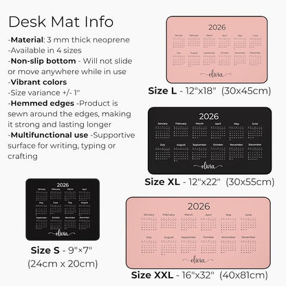 Hilis Personalized 2026 Mouse Pad Calendar, Custom Desk Mat, Gaming Office Work Desk Mat, 4 Sizes Mousepad, Office Supplies & Accessories Gift D07