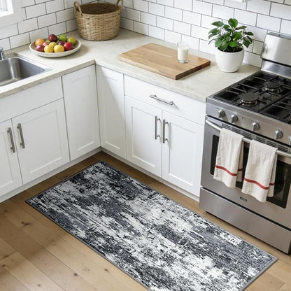 RELEANY Washable Area Rugs 2'x5' Non-Slip Modern Abstract Soft for Living Room Entryway Bedroom Kitchen, Print Pattern, Black Navy Blue Gray