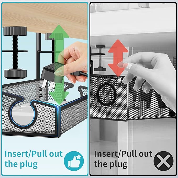 Under Desk Cable Management Tray Black, No Drill Desk Cable Management Organizer with Clamp for Desk Wire Management, PC Cord Organizer Accessories & Workspace Organizers for Office, Home(2 Pack)