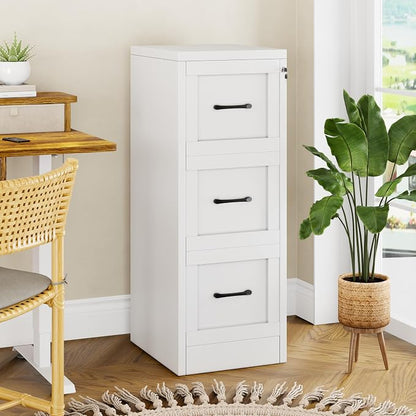 GAIOUS Metal Vertical File Cabinet with Lock, Home Office 3 Drawer Cabinet | 3 Drawer Filing Cabinet, Beside Desk File Cabinet, White Lockable Storage Cabinet, Fits Letter/Legal/A4 Size