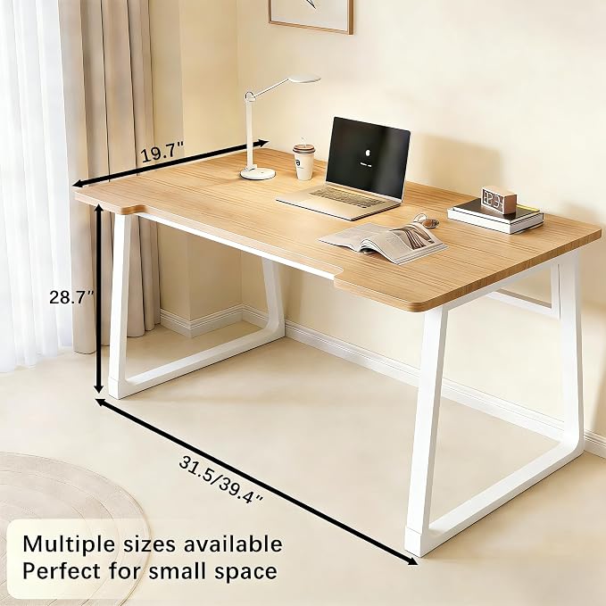 Computer Desk 39.4 Inch Small Office Desk with Wood Top and Metal Frame, Study Writing Desk for Home, Bedroom, Gaming, U-Shaped Leg Design, Modern Simple
