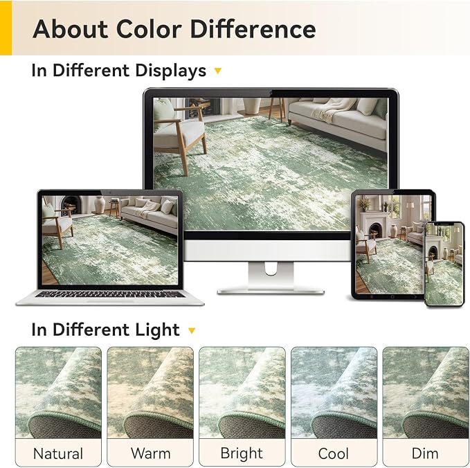 RELEANY Washable Area Rugs 5'x7' Non-Slip Modern Abstract Soft for Living Room Entryway Bedroom Kitchen, Print Pattern, Light Green/Yellow