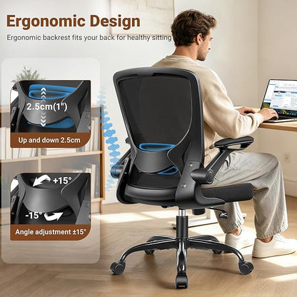BESTFAIR Ergonomic Office Chair, Mesh Computer Desk Chairs with Lumbar Support, Swivel Desk Chair with Flip-up Arms and Adjustable Height, Black, 10-Pack