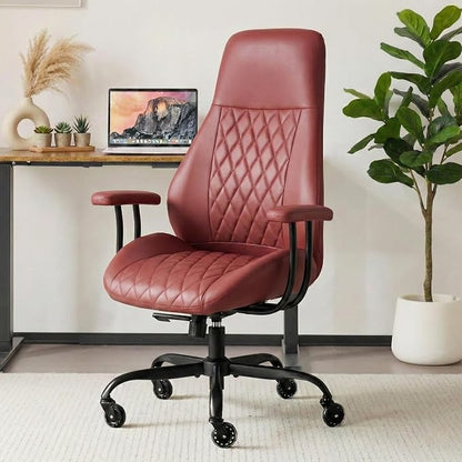Office Chair with Rubber Wheels, Ergonomic Computer Chair 500 lbs, Leather Desk Chair with Lumbar Support, Executive Chair Adjustable Height & Recline, Red | Ergonomic, Lumbar Support, 360° Swivel & Rolling Wheels, Adjustable Height, for Adults & Women