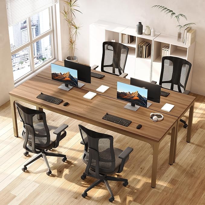 LITTLE TREE 78.7-Inch Ultra Long Double Desk, Writing Gaming Work Computer Two-Person Desk for Home Office, Walnut