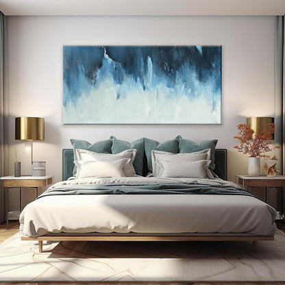 Canvas Wall Art Decor Large Wall Art Pictures For Living Room Abstract Art Work Decoration White Blue Wall Art Decor Abstract Wall Art Paintings Prints for Bedroom Office Kitchen Wall Decor 29" x 58"