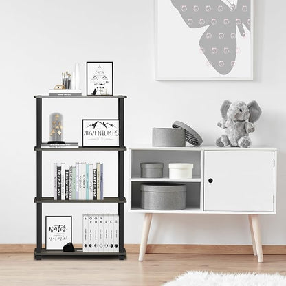 Furinno TURN-S-TUBE Storage Shelves, 4-Tier Book Shelf, Corner Shelf, Toolless Open Shelves, for Organization and Storage, Living Room, Garage, Home Office, French Oak