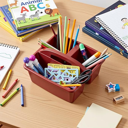 Kathfly 12 Pack Classroom Caddy Organizer with Handle, Plastic Art Craft Cleaning Caddy Bulk, Small Multipurpose Supply Organization Storage Basket for Table Desk Office Pencil Teacher (Deep Color)