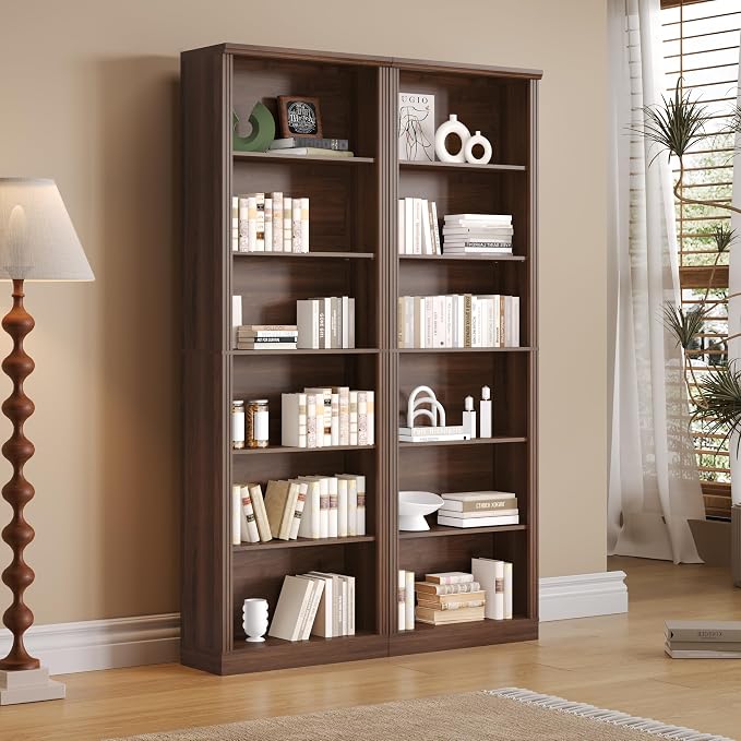 Thacuok 75" Tall Bookshelf & Bookcase, 6-Tier Adjustable Storage Shelves, Book Shelf with Anti-Tipping Device, Floor Standing Modern Display Rack for Living Room, Bedroom, Office, Walnut