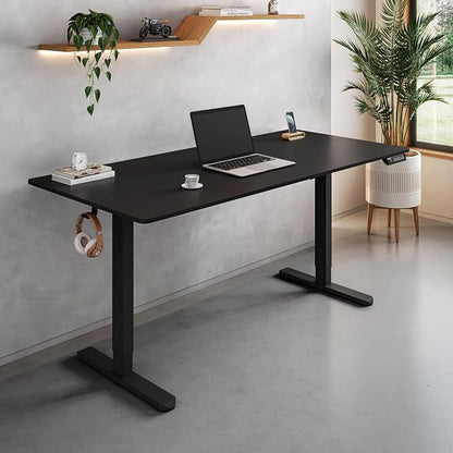 Techni Mobili 55” W Electric Standing Desk, Height Adjustable Sit-to-Stand Desk with 3 Memory Presets and Dual Accessory Hooks, Computer Workstation for Home or Office, Black