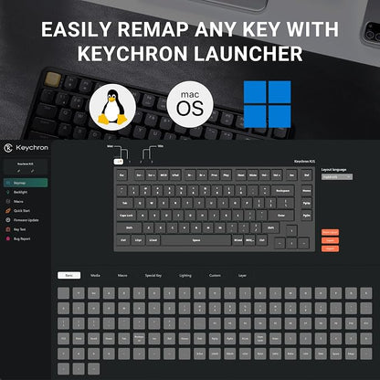 Keychron KJ1 Low Profile Wireless Mechanical Keyboard, 2.4 GHz Bluetooth QMK 75% Layout RGB, Hot-swappable Brown Switch Compatible with Mac Windows Linux, 2000mAh Fast Charge for Gaming - Black