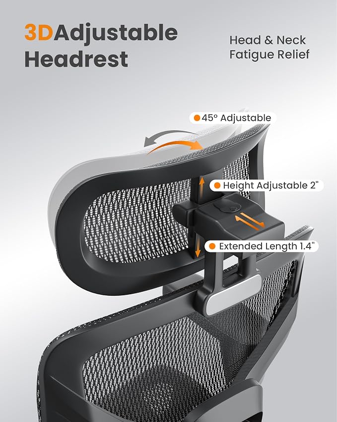 naspaluro Ergonomic Office Chair, High Back Desk Chair with Adaptive Lumbar Support & 3D Wide Headrest, 3D Armrests, Footrest, Swivel Computer Chair for Home Office, Work & Gaming