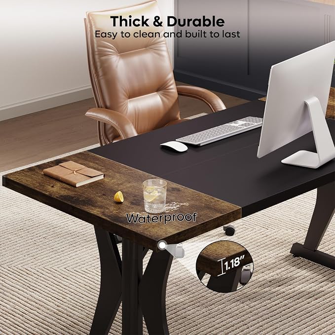 Bestier 70 Inch Large Executive Desk, Modern Simple Computer Office Desk with Thickened Desktop, Wood Metal Conference Room Table for Home Office, Business & Writing, Rustic Brown