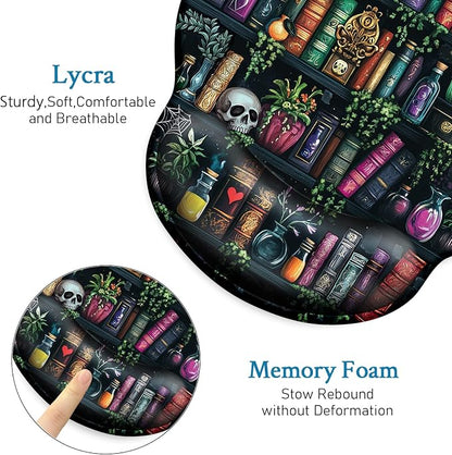 Mouse Pad with Wrist Rest, Goth Ergonomic Mouse Pads Wrist Support for Desk, Funny Skull Gothic Gaming Mousepad for Wireless Mouse Computer Work Home Desk Accessories Office Supplies Witchy Book