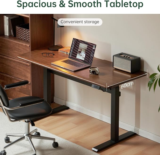 100% Solid Rubber Wood Electric Standing Desk, Walnut Finish Sit Stand Height Adjustable Desk with Cable Organizer,Ergonomic Computer Desk for Home Office Study Room 55.11" W
