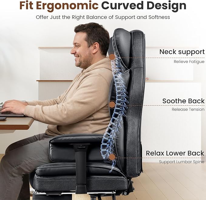 BESTFAIR Big and Tall Office Chair - Heavy Duty 400 LBS Executive Chair with Lumbar Support & Foot Rest, High Back Ergonomic Desk Chair, Padded Wide Seat Gaming Chair, Black 4 Pack