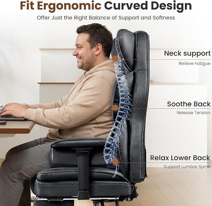 BESTFAIR Big and Tall Office Chair - Heavy Duty 400 LBS Executive Chair with Lumbar Support & Foot Rest, High Back Ergonomic Desk Chair, Padded Wide Seat Gaming Chair, Black 4 Pack