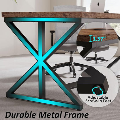 IBF Industrial Computer Desk, Rustic Wooden Metal Executive Office Desks, Large Long Simple Gaming Computer Desk Table, Wood Student Study Computer Table for Bedroom Living Room, Rustic Brown, 60 Inch