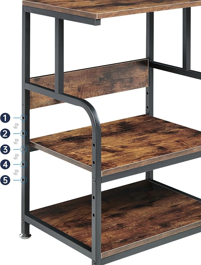 Fannova Printer Table Stand with Height Adjustable Shelf, 3 Tier Rolling Printer Cart with Wheels for Home Office Storage and Organization, Industrial Style