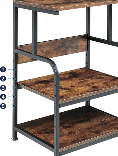 Fannova Printer Table Stand with Height Adjustable Shelf, 3 Tier Rolling Printer Cart with Wheels for Home Office Storage and Organization, Industrial Style