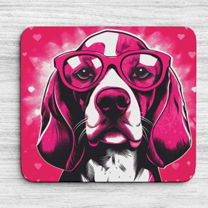 Pink Mousepad Glamour Dog Beagle Mouse Pad for Home Office Gaming Working Desk Computer Desktop Accessories Non-Slip Rubber Mousepad for Dog Lovers