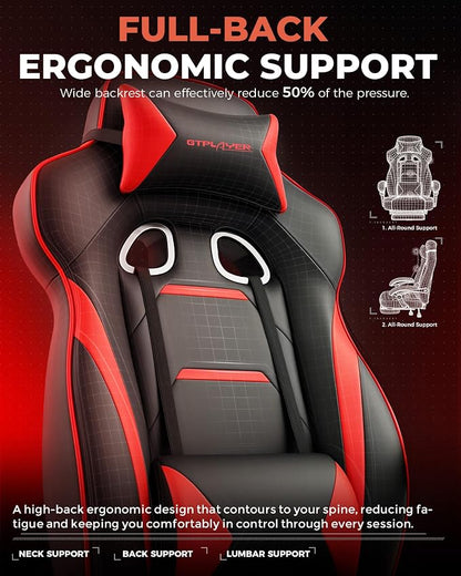 GTPLAYER Gaming Chair with Footrest, Big and Tall Game Chair 350lb Racing Style Computer Chair, Ergonomic Executive Office Chair High Back with Lumbar Support and Recliner, Red