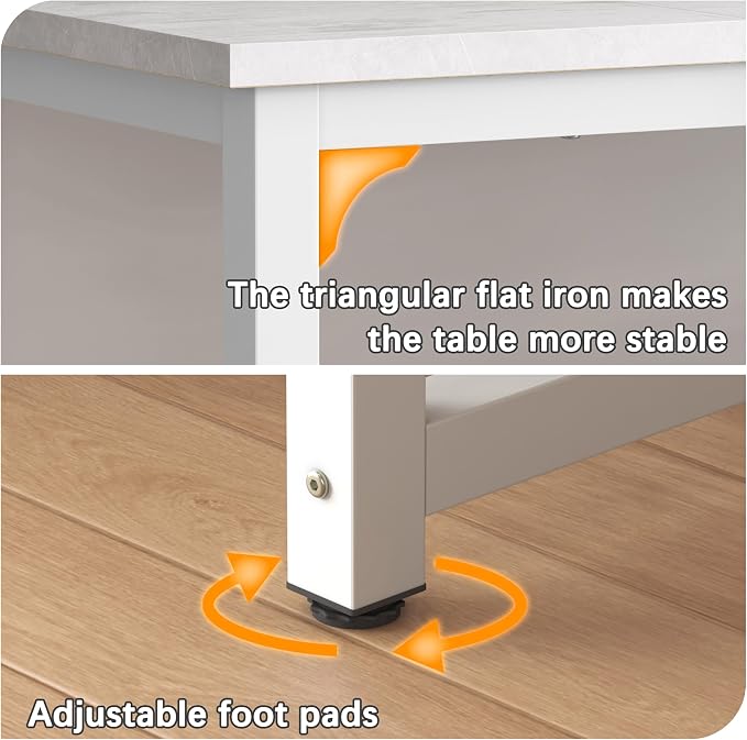 NSdirect 63" Large Computer Desk,Modern Simple Style PC Table Office Desk Wide Workstation for Study Writing,Gaming and Home Office,Extra 1" Thicker Wooden Tabletop and Black Metal Frame,Stone White