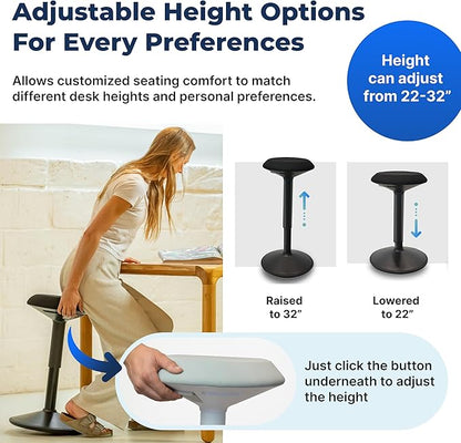 Backerz Standing Desk Stool Chair, Height Adjustable Stool 21-31 inch for Office and Classroom, Swivel Stool, Anti-Slip Bottom Ergonomic Wobble Stool with Rocking Motion, Black