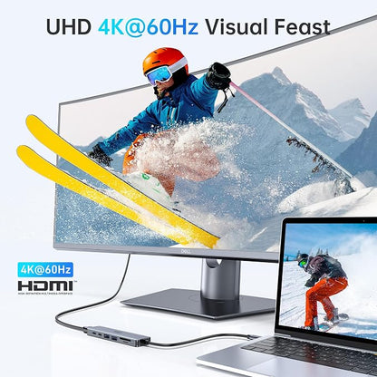 USB C Hub HDMI Adapter for MacBook Pro/Air, 7 in 1 USBC Dongle with HDMI, microSD/SD Card Reader, USB C Data Port,100W PD, and 2 USB 3.0 Compatible for MacBook Pro/Air, Dell XPS, Lenovo Thinkpad.