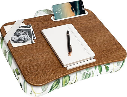 LAPGEAR Designer Lap Desk 2-Pack with Storage Basket, Phone Slot & Device Ledge – Watercolor Leaves – Fits Laptops up to 15.6" – Style No. 70412