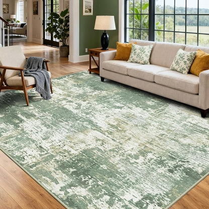 RELEANY Washable Area Rugs 7'x9' Non-Slip Modern Abstract Soft for Living Room Entryway Bedroom Kitchen, Print Pattern, Light Green/Yellow