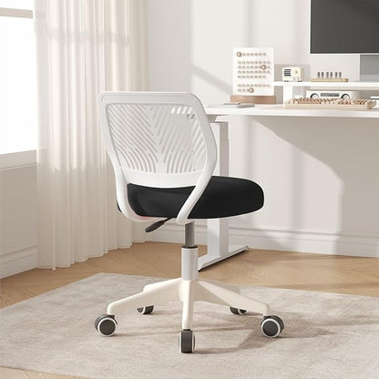 JPBSTO Armless Desk Chair, Height Adjustable Swivel Office Rolling Task Chairs with Soft Mesh Padded Cushion, Ergonomic Small Study Computer Chair for Girls Boys Teens (Black White, 2PCS)