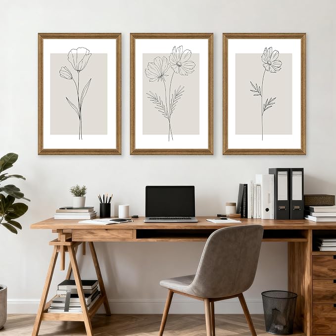ICHZUMW Neutral Botanical Floral Wall Art, Black and White Farmhouse Flowers Wall Decor, Modern Minimalist Line Art Canvas Prints, Beige Artwork, Living Room Bedroom Home Office, Set of 3, 20x30in