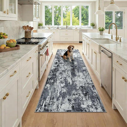 RELEANY Washable Area Rugs 2'6"x8 Non-Slip Modern Abstract Soft for Living Room Entryway Bedroom Kitchen, Print Pattern, Black Navy Blue Gray