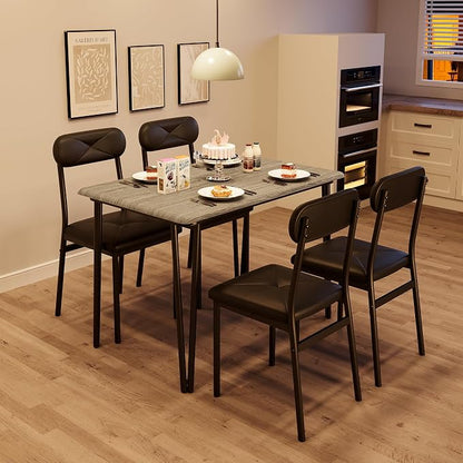 CABIHOME 4-Piece Compact Office Desk and Chair Set, Space Saving Dining Table and Chairs, Multi-Purpose MDF Table Set with Ergonomic Cushioned Chairs, Vintage Brown Waterproof, for Small Apartment/Kit