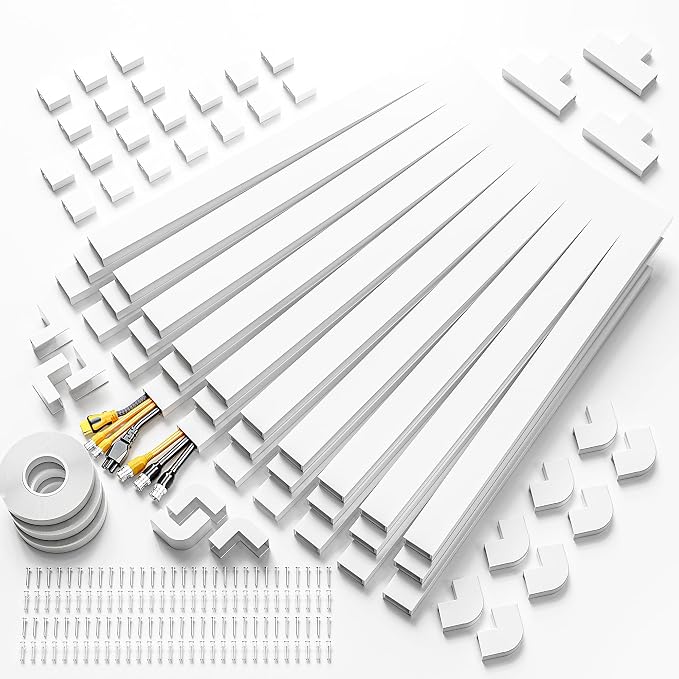 Delamu TV Cord Hider Wall, 472in Cable Hider, Large Cord Covers for 3-4 Wires on Wall, Paintable Cable Raceway to Hide Wires on Wall with 30 Raceways & 37 Accessories, 1.18in W x 0.67in H, White