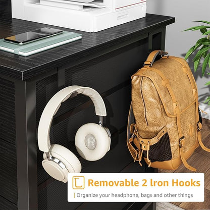 DLisiting Black Gaming Desk with Fabric Drawers on Both Sides, 55 Inch Home Office Computer Study Writing Work PC Desk with 8 Storage Drawers Storage for Bedroom