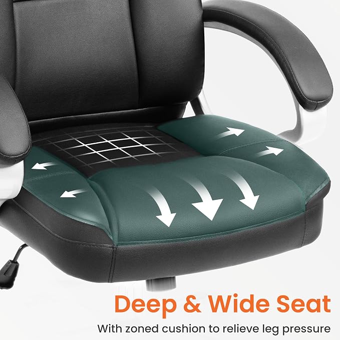 NEO CHAIR Office Desk Ergonomic Gaming Computer Chair High Back Adjustable PU Leather with Lumbar Support, Swivel Rolling Wheels, Executive Managerial Task Chair (Jet Black)