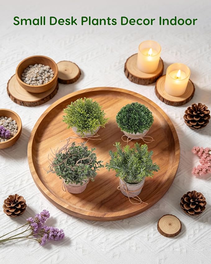 Velener 4 Pack Small Fake Plants Potted Eucalyptus Plants for Home Decor, Boxwood Artificial Plants Indoor, for Bathroom Bedroom Kitchen Office Farmhouse Room Shelf Decor